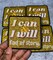 "I Can & I Will. End of Story" GOLD Glitter Bling Iron-on Badge, Cool Statement Patch, Size 3"x3" inches